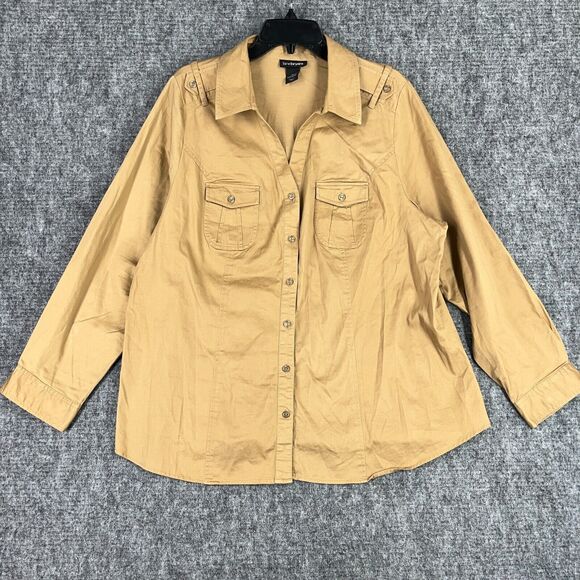 Lane Bryant Shirt Womens 22 Khaki Stretch Button Up‎ Safari Cargo Military Field - Picture 1 of 7